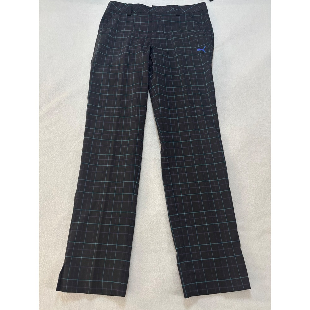 Puma Golf Pants Men'sBlack Teal 32x32  Dry Cell Windowpane Plaid Performance